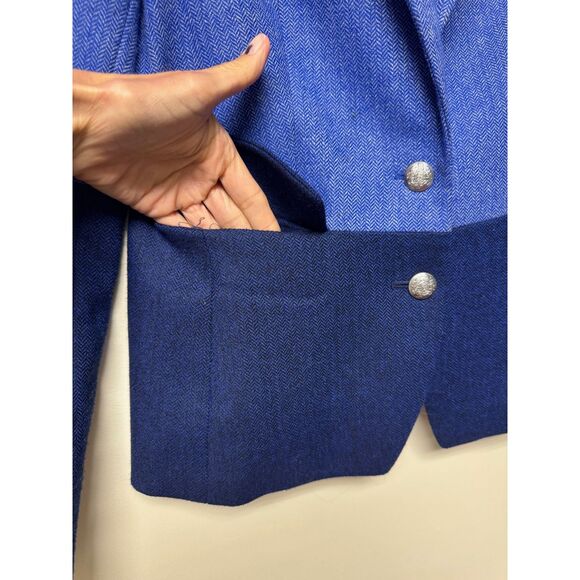 BANANA REPUBLIC H*cking Jacket Colorblock Bright Blue Wool Blend, Sz 4 - Picture 9 of 16